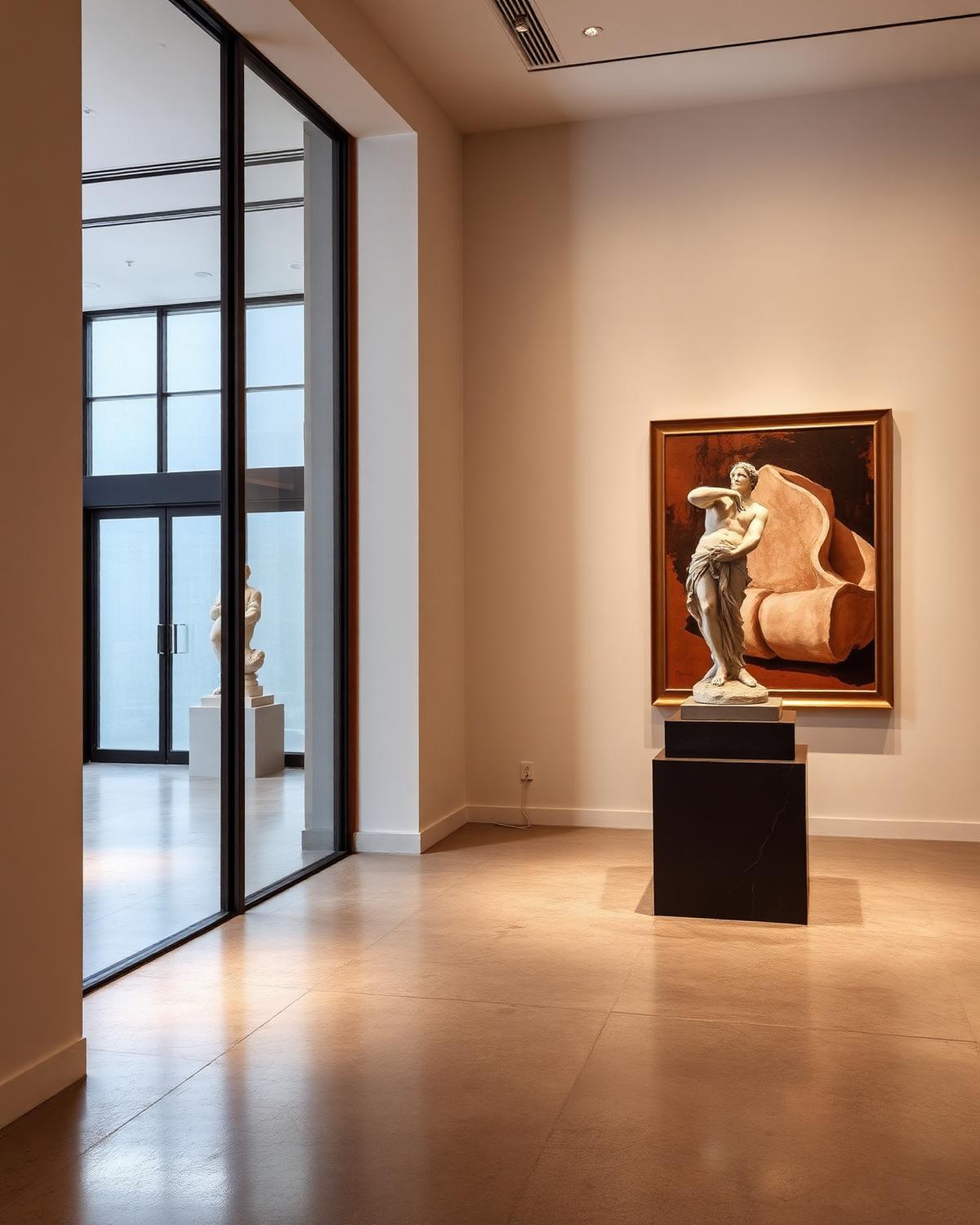 Galleria d'arte contemporanea con scultura classica